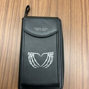 Wristlet Forever Lovely Black Wristlet Phone Wallet with Skeleton Hands Heart